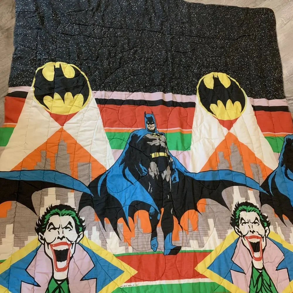 Vintage 80s Batman & Joker Bedspread Comforter 1989 Tapestry Twin Bed DC Comics